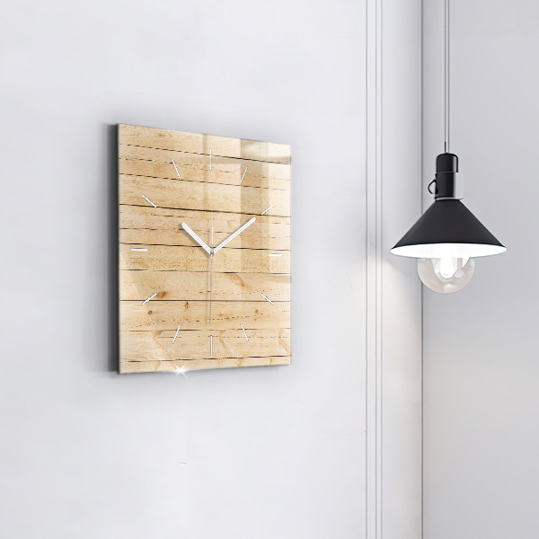 Square glass wall clock Wooden boards