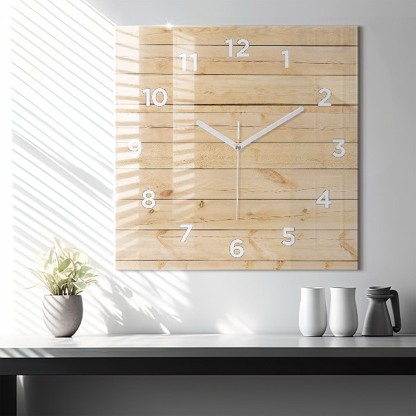 Square glass wall clock Wooden boards