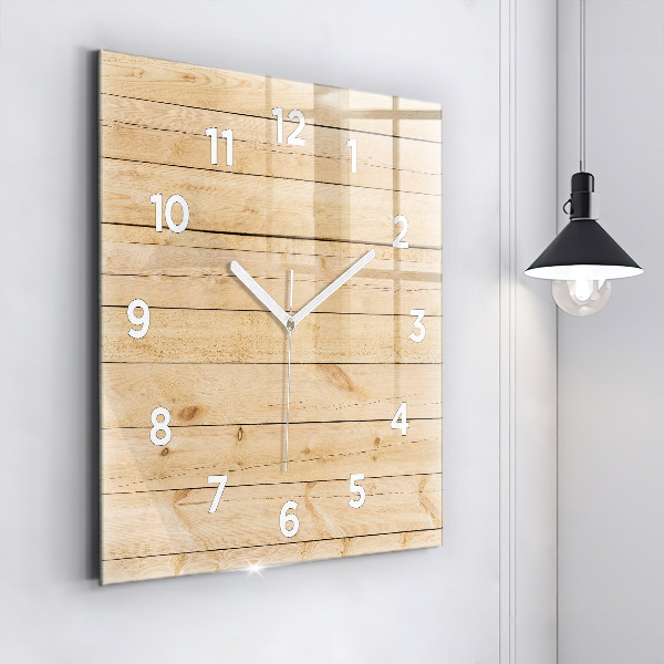 Square glass wall clock Wooden boards