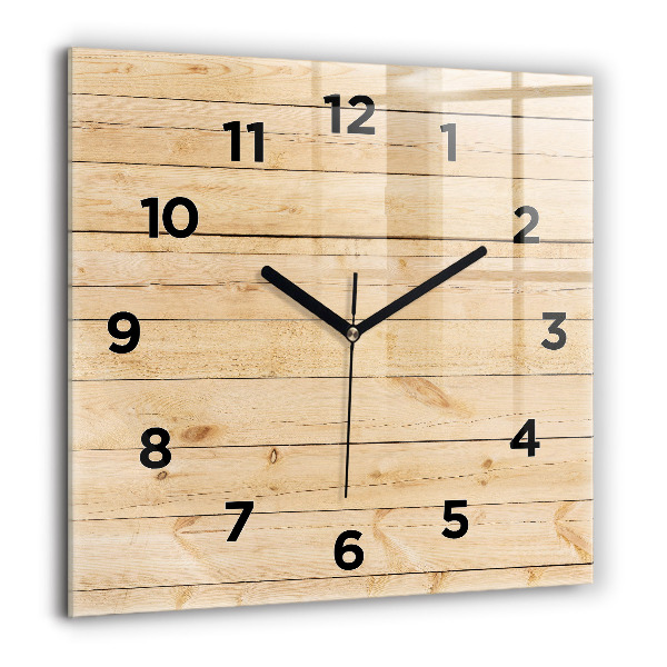 Square glass wall clock Wooden boards