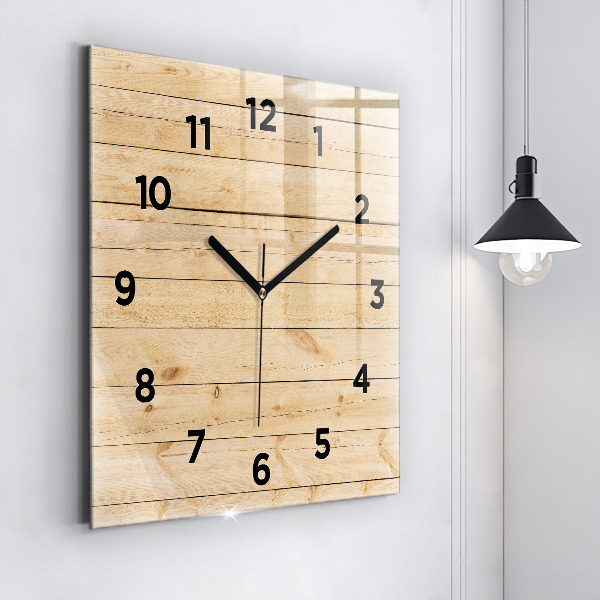 Square glass wall clock Wooden boards