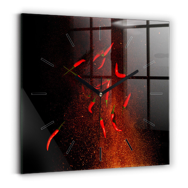 Square glass wall clock Chili peppers