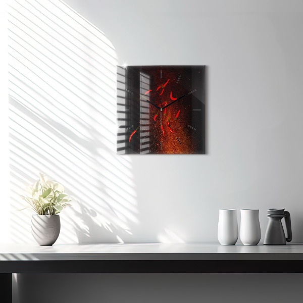 Square glass wall clock Chili peppers