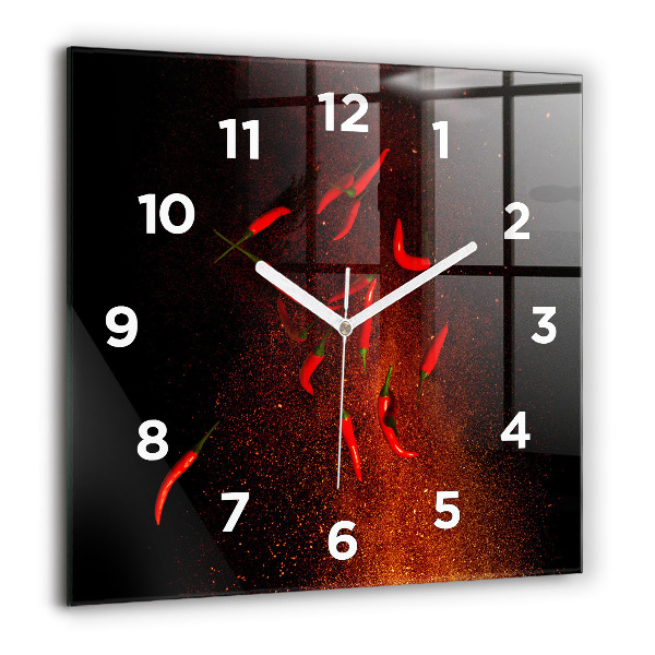 Square glass wall clock Chili peppers