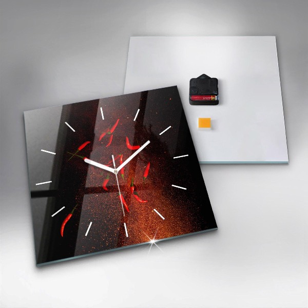 Square glass wall clock Chili peppers