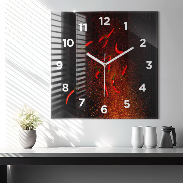 Square glass wall clock Chili peppers