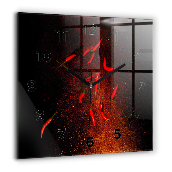 Square glass wall clock Chili peppers