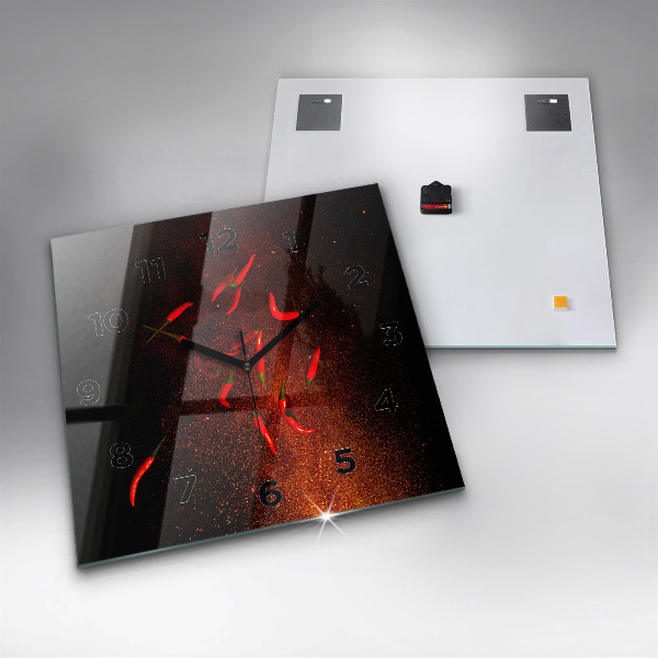 Square glass wall clock Chili peppers