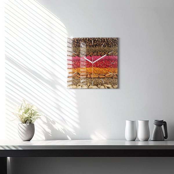 Square glass wall clock Rows of spices