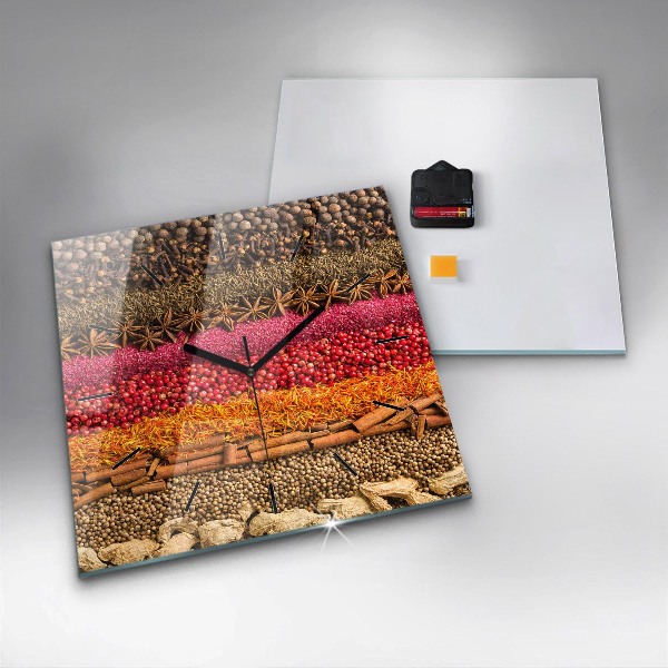 Square glass wall clock Rows of spices