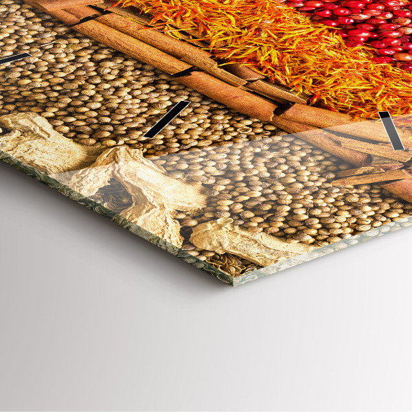 Square glass wall clock Rows of spices