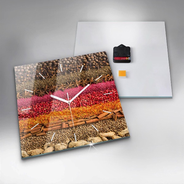 Square glass wall clock Rows of spices