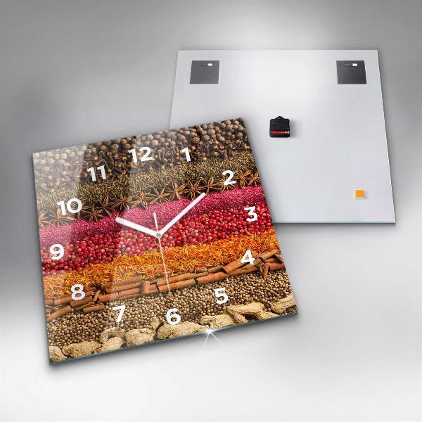 Square glass wall clock Rows of spices