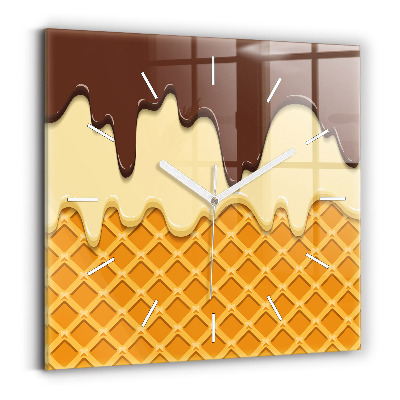 Square glass wall clock Waffle and ice cream