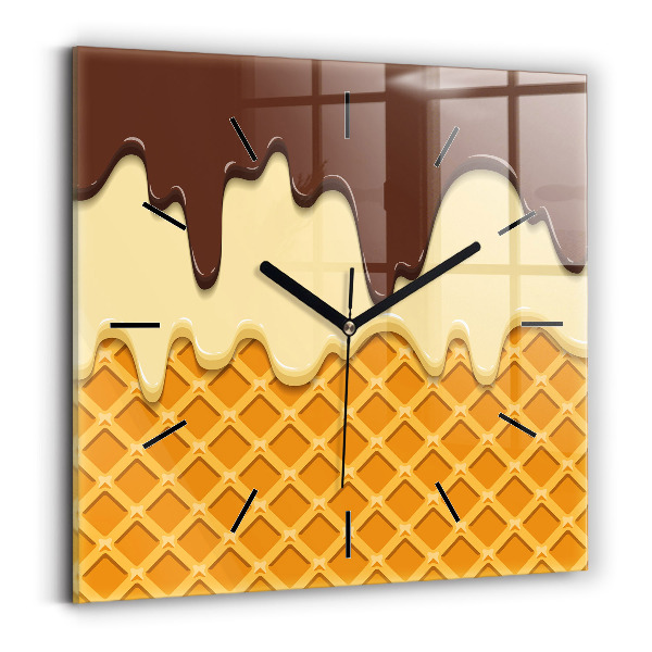 Square glass wall clock Waffle and ice cream