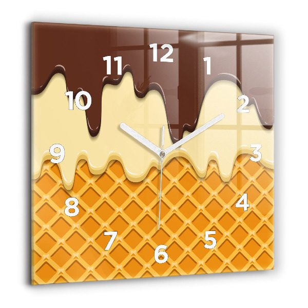 Square glass wall clock Waffle and ice cream