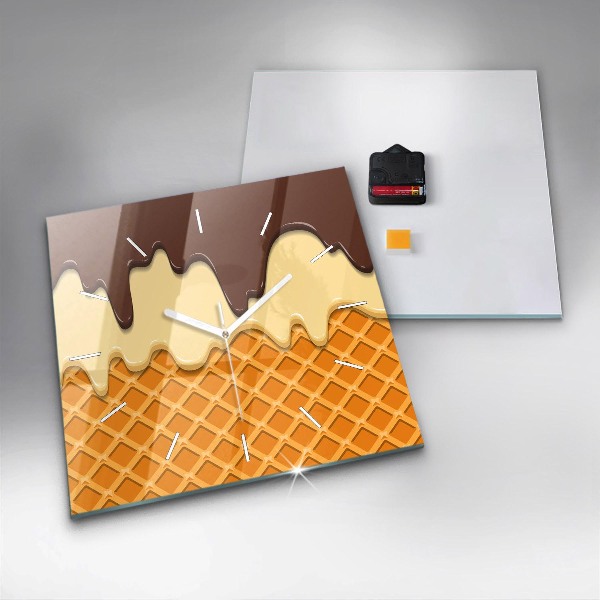Square glass wall clock Waffle and ice cream