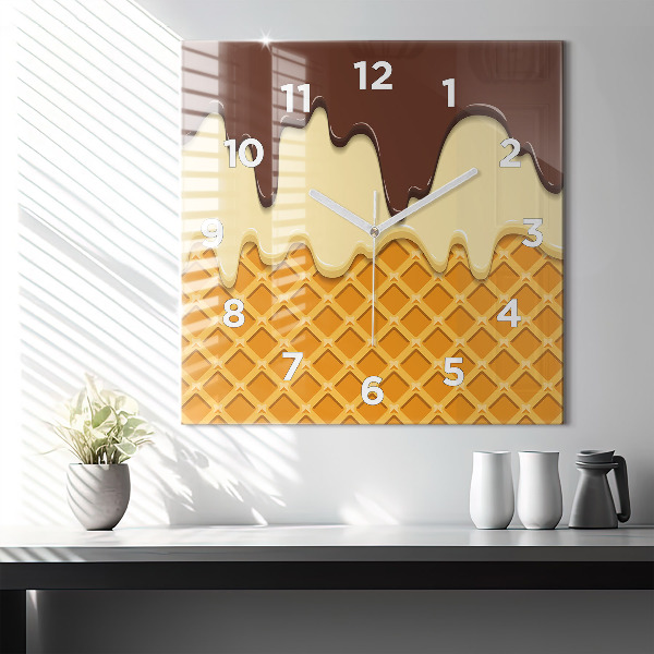 Square glass wall clock Waffle and ice cream