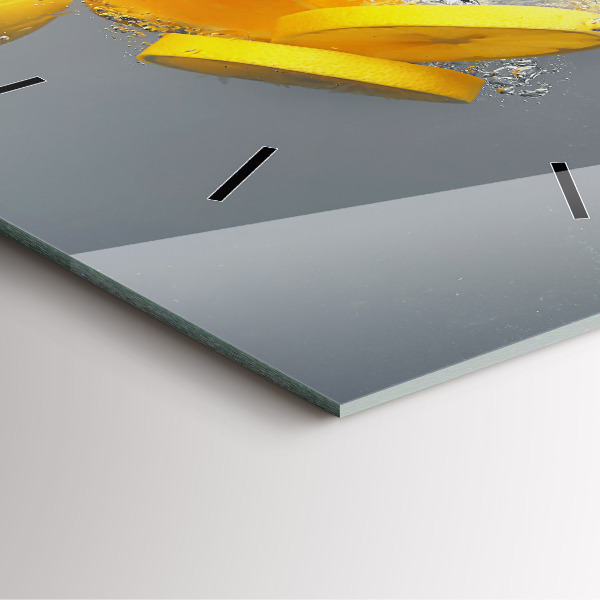 Square glass wall clock Citrus in water