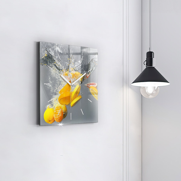 Square glass wall clock Citrus in water