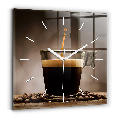Square glass wall clock A cup of coffee