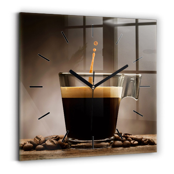 Square glass wall clock A cup of coffee