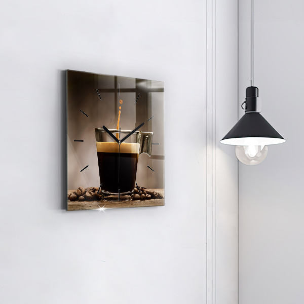 Square glass wall clock A cup of coffee