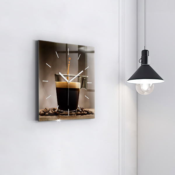 Square glass wall clock A cup of coffee