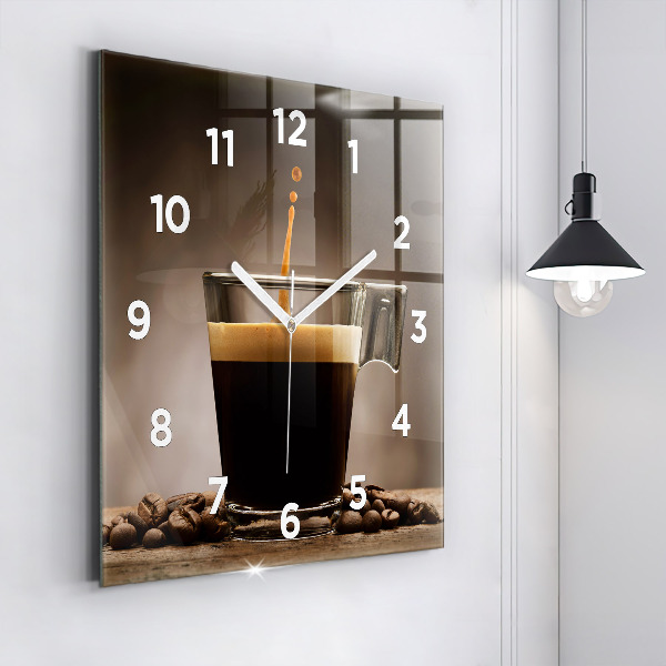 Square glass wall clock A cup of coffee