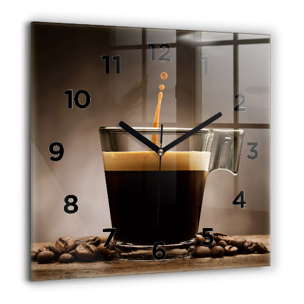 Square glass wall clock A cup of coffee