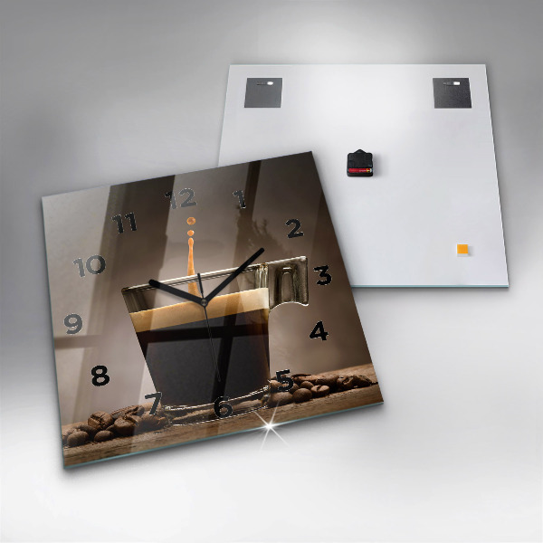 Square glass wall clock A cup of coffee