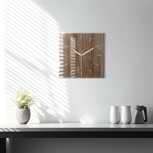Square glass wall clock Dark wood