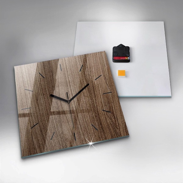 Square glass wall clock Dark wood