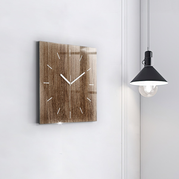 Square glass wall clock Dark wood
