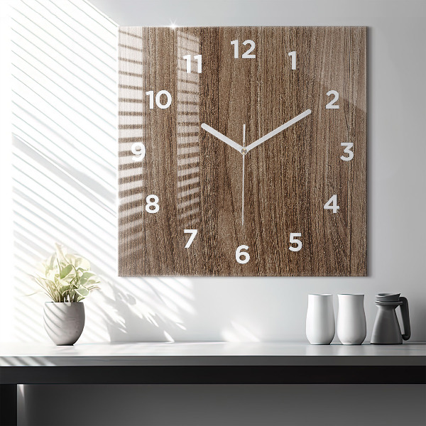 Square glass wall clock Dark wood