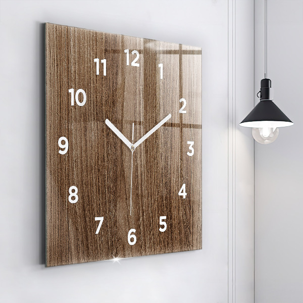 Square glass wall clock Dark wood