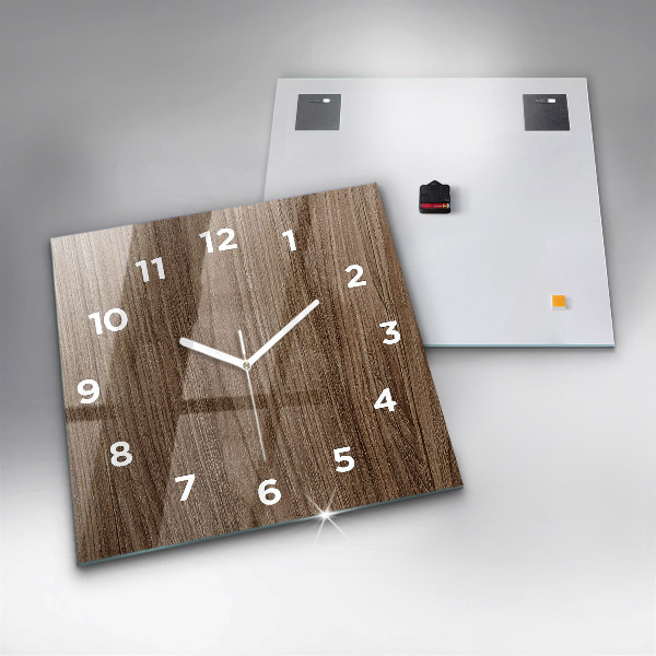 Square glass wall clock Dark wood