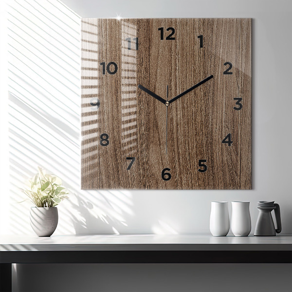 Square glass wall clock Dark wood