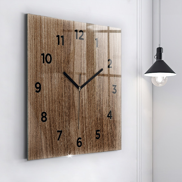 Square glass wall clock Dark wood
