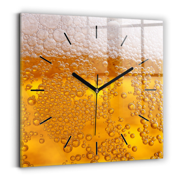 Square glass wall clock Beer with foam