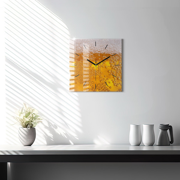 Square glass wall clock Beer with foam
