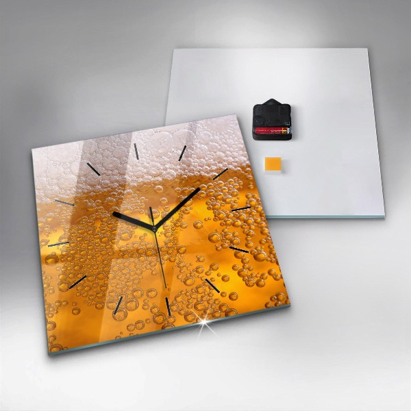 Square glass wall clock Beer with foam