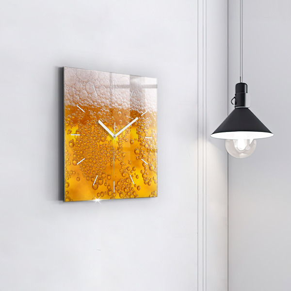 Square glass wall clock Beer with foam