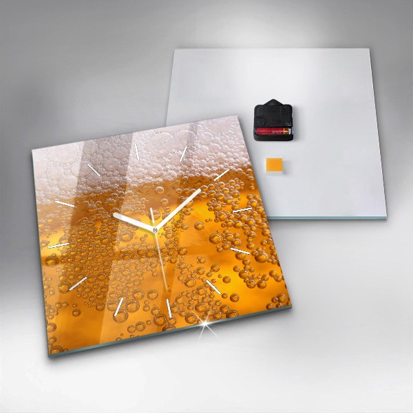 Square glass wall clock Beer with foam