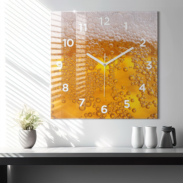 Square glass wall clock Beer with foam