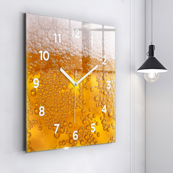Square glass wall clock Beer with foam