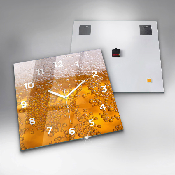 Square glass wall clock Beer with foam