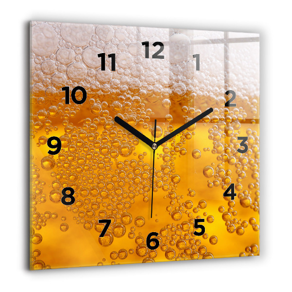 Square glass wall clock Beer with foam