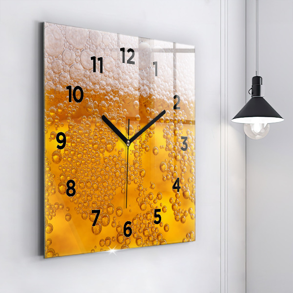 Square glass wall clock Beer with foam