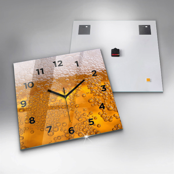 Square glass wall clock Beer with foam